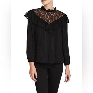 Rebecca Taylor Black Silk & Lace Top With Velvet Trim Size 2